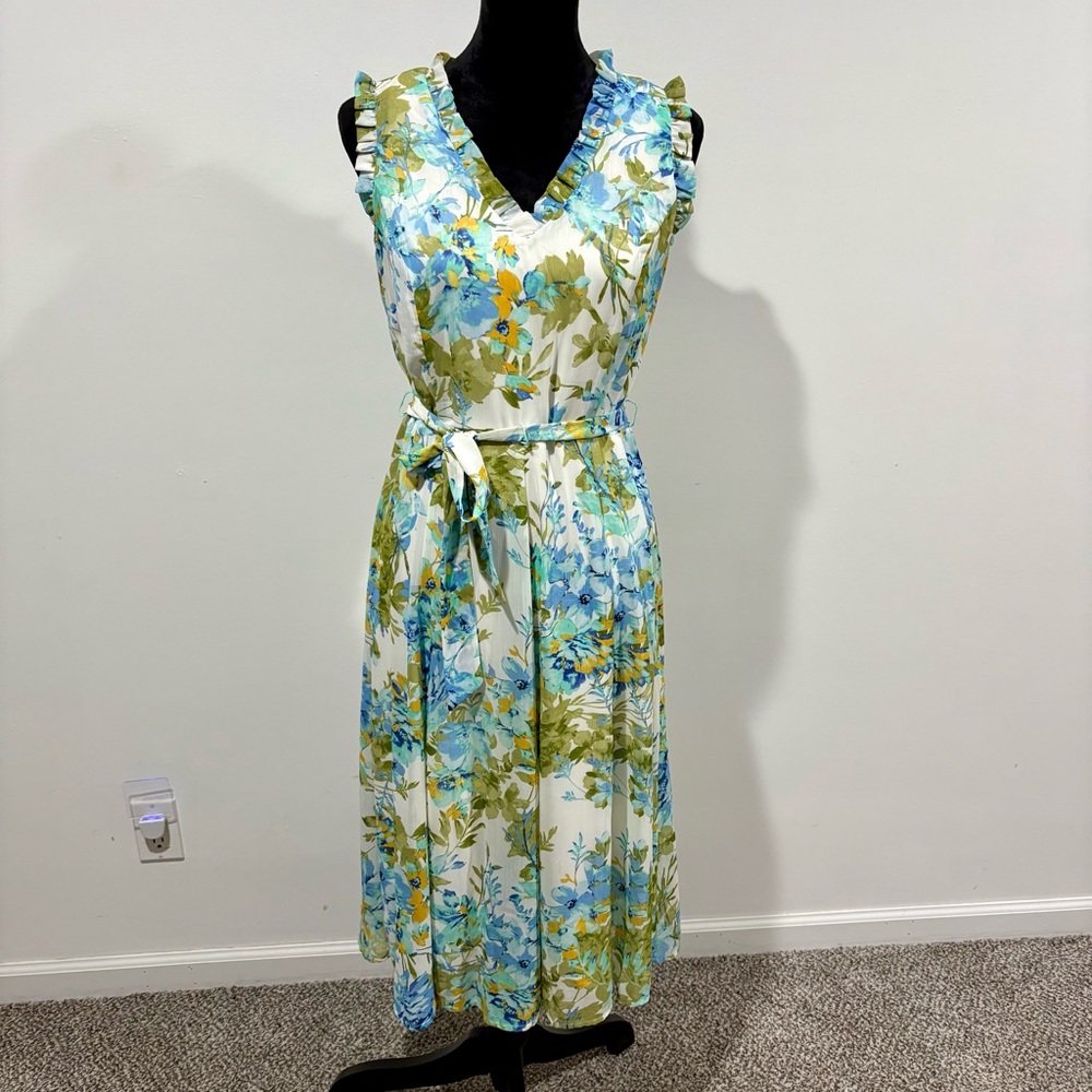 Emma & Michele Blue and Green Floral Midi Dress